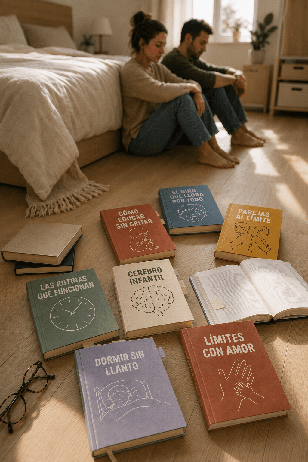 Pila de libros de crianza sobre una mesa